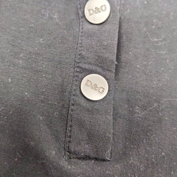 D&G Women's Long Sleeve Polo Shirt in Black Beaded LOGO 100% Cotton Y2K - Picture 3 of 12